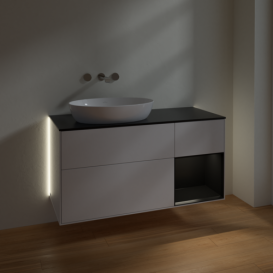 Тумба под раковину Villeroy & Boch Finion 120х50,1 см с подсветкой МДФ глянцевый белый лак/стекло черное матовое GA52PDGF