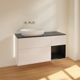 Тумба под раковину Villeroy & Boch Finion 120х50,1 см с подсветкой МДФ глянцевый белый лак/стекло черное матовое GA52PDGF