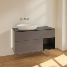 Тумба под раковину Villeroy & Boch Finion 120х50,1 см с подсветкой МДФ антрацит матовый лак/стекло черное матовое GA52PDGK