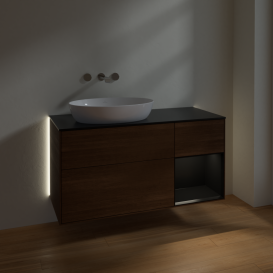 Тумба под раковину Villeroy & Boch Finion 120х50,1 см с подсветкой МДФ шпон грецкого ореха/стекло черное матовое GA52PDGN