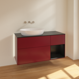 Тумба под раковину Villeroy & Boch Finion 120х50,1 см с подсветкой МДФ пион матовый лак/стекло черное матовое GA52PDHB