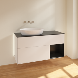 Тумба под раковину Villeroy & Boch Finion 120х50,1 см с подсветкой МДФ белый матовый лак/стекло черное матовое GA52PDMT
