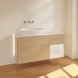 Тумба под раковину Villeroy & Boch Finion 120х50,1 см с подсветкой МДФ шпон дуба/стекло белое матовое GA51GFPC
