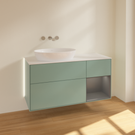 Тумба під раковину Villeroy & Boch Finion 120х50,1 см із підсвічуванням МДФ оливковий матовий лак/скло біле матове GA51GKGM