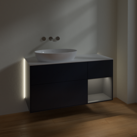 Тумба под раковину Villeroy & Boch Finion 120х50,1 см с подсветкой МДФ темно-синий матовый лак/стекло белое матовое GA51GKHG