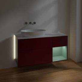 Тумба под раковину Villeroy & Boch Finion 120х50,1 см с подсветкой МДФ пион матовый лак/стекло белое матовое GA51GMHB