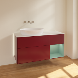 Тумба под раковину Villeroy & Boch Finion 120х50,1 см с подсветкой МДФ пион матовый лак/стекло белое матовое GA51GMHB