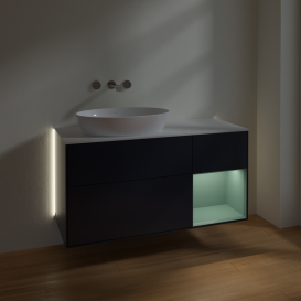 Тумба под раковину Villeroy & Boch Finion 120х50,1 см с подсветкой МДФ темно-синий матовый лак/стекло белое матовое GA51GMHG