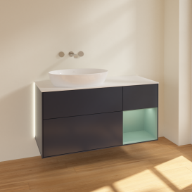 Тумба под раковину Villeroy & Boch Finion 120х50,1 см с подсветкой МДФ темно-синий матовый лак/стекло белое матовое GA51GMHG