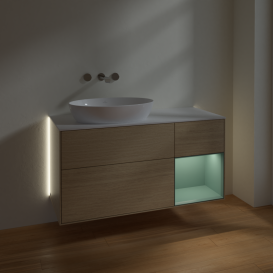 Тумба под раковину Villeroy & Boch Finion 120х50,1 см с подсветкой МДФ шпон дуба/стекло белое матовое GA51GMPC