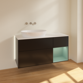 Тумба под раковину Villeroy & Boch Finion 120х50,1 см с подсветкой МДФ черный матовый лак/стекло белое матовое GA51GMPD