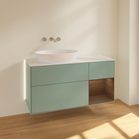 Тумба под раковину Villeroy & Boch Finion 120х50,1 см с подсветкой МДФ оливковый матовый лак/стекло белое матовое GA51GNGM