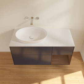 Тумба под раковину Villeroy & Boch Finion 120х50,1 см с подсветкой МДФ темно-синий матовый лак/стекло белое матовое GA51GNHG