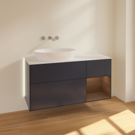 Тумба под раковину Villeroy & Boch Finion 120х50,1 см с подсветкой МДФ темно-синий матовый лак/стекло белое матовое GA51GNHG