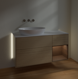 Тумба под раковину Villeroy & Boch Finion 120х50,1 см с подсветкой МДФ шпон дуба/стекло белое матовое GA51GNPC