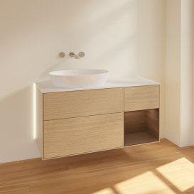 Тумба под раковину Villeroy & Boch Finion 120х50,1 см с подсветкой МДФ шпон дуба/стекло белое матовое GA51GNPC