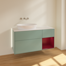 Тумба под раковину Villeroy & Boch Finion 120х50,1 см с подсветкой МДФ оливковый матовый лак/стекло белое матовое GA51HBGM