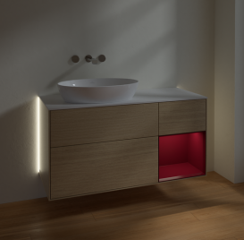 Тумба под раковину Villeroy & Boch Finion 120х50,1 см с подсветкой МДФ шпон дуба/стекло белое матовое GA51HBPC