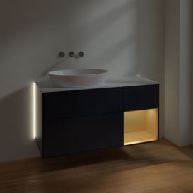 Тумба под раковину Villeroy & Boch Finion 120х50,1 см с подсветкой МДФ темно-синий матовый лак/стекло белое матовое GA51HFHG