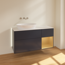 Тумба под раковину Villeroy & Boch Finion 120х50,1 см с подсветкой МДФ темно-синий матовый лак/стекло белое матовое GA51HFHG