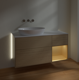 Тумба под раковину Villeroy & Boch Finion 120х50,1 см с подсветкой МДФ шпон дуба/стекло белое матовое GA51HFPC