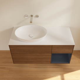 Тумба под раковину Villeroy & Boch Finion 120х50,1 см с подсветкой МДФ шпон грецкого ореха/стекло белое матовое GA51HGGN