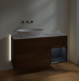 Тумба под раковину Villeroy & Boch Finion 120х50,1 см с подсветкой МДФ шпон грецкого ореха/стекло белое матовое GA51HGGN