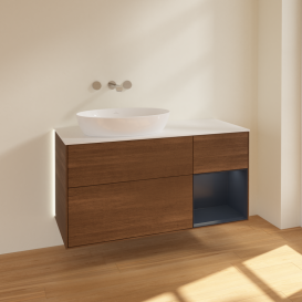 Тумба под раковину Villeroy & Boch Finion 120х50,1 см с подсветкой МДФ шпон грецкого ореха/стекло белое матовое GA51HGGN