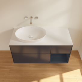 Тумба под раковину Villeroy & Boch Finion 120х50,1 см с подсветкой МДФ темно-синий матовый лак/стекло белое матовое GA51HGHG