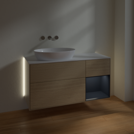 Тумба под раковину Villeroy & Boch Finion 120х50,1 см с подсветкой МДФ шпон дуба/стекло белое матовое GA51HGPC