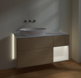 Тумба под раковину Villeroy & Boch Finion 120х50,1 см с подсветкой МДФ шпон дуба/стекло белое матовое GA51MTPC