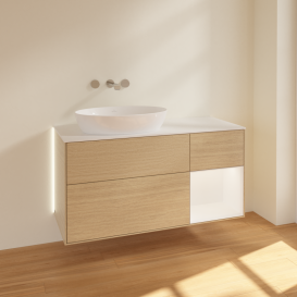 Тумба под раковину Villeroy & Boch Finion 120х50,1 см с подсветкой МДФ шпон дуба/стекло белое матовое GA51MTPC