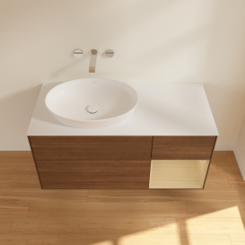 Тумба под раковину Villeroy & Boch Finion 120х50,1 см с подсветкой МДФ шпон грецкого ореха/стекло белое матовое  GA51PCGN