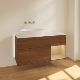 Тумба под раковину Villeroy & Boch Finion 120х50,1 см с подсветкой МДФ шпон грецкого ореха/стекло белое матовое  GA51PCGN