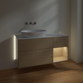 Тумба под раковину Villeroy & Boch Finion 120х50,1 см с подсветкой МДФ шпон дуба/стекло белое матовое GA51PCPC