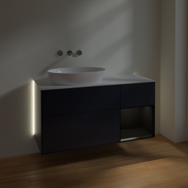 Тумба под раковину Villeroy & Boch Finion 120х50,1 см с подсветкой МДФ темно-синий матовый лак/стекло белое матовое  GA51PDHG