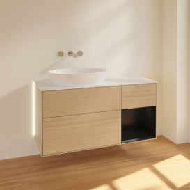 Тумба під раковину Villeroy & Boch Finion 120х50,1 см із підсвічуванням МДФ шпон дуба/скло біле матове GA51PDPC