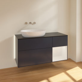 Тумба под раковину Villeroy & Boch Finion 120х50,1 см с подсветкой МДФ темно-синий матовый лак/стекло черное матовое GA52GFHG
