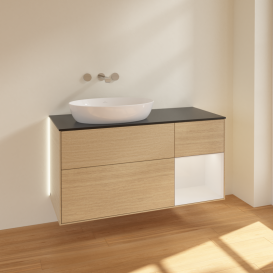 Тумба под раковину Villeroy & Boch Finion 120х50,1 см с подсветкой МДФ шпон дуба/стекло черное матовое GA52GFPC