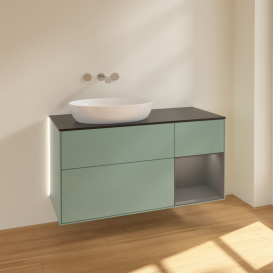 Тумба под раковину Villeroy & Boch Finion 120х50,1 см с подсветкой МДФ оливковый матовый лак/стекло черное матовое GA52GKGM