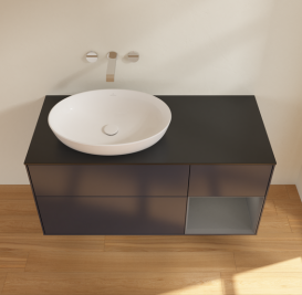 Тумба под раковину Villeroy & Boch Finion 120х50,1 см с подсветкой МДФ темно-синий матовый лак/стекло черное матовое GA52GKHG