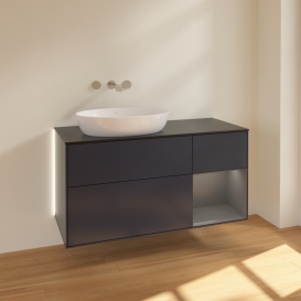 Тумба под раковину Villeroy & Boch Finion 120х50,1 см с подсветкой МДФ темно-синий матовый лак/стекло черное матовое GA52GKHG