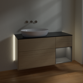 Тумба под раковину Villeroy & Boch Finion 120х50,1 см с подсветкой МДФ шпон дуба/стекло черное матовое GA52GKPC