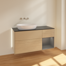 Тумба под раковину Villeroy & Boch Finion 120х50,1 см с подсветкой МДФ шпон дуба/стекло черное матовое GA52GKPC