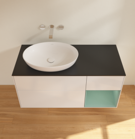 Тумба под раковину Villeroy & Boch Finion 120х50,1 см с подсветкой МДФ глянцевый белый лак/стекло черное матовое GA52GMGF