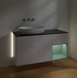 Тумба под раковину Villeroy & Boch Finion 120х50,1 см с подсветкой МДФ глянцевый белый лак/стекло черное матовое GA52GMGF