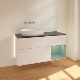 Тумба под раковину Villeroy & Boch Finion 120х50,1 см с подсветкой МДФ глянцевый белый лак/стекло черное матовое GA52GMGF