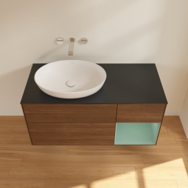 Тумба под раковину Villeroy & Boch Finion 120х50,1 см с подсветкой МДФ шпон грецкого ореха/стекло черное матовое GA52GMGN