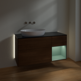 Тумба под раковину Villeroy & Boch Finion 120х50,1 см с подсветкой МДФ шпон грецкого ореха/стекло черное матовое GA52GMGN