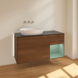 Тумба под раковину Villeroy & Boch Finion 120х50,1 см с подсветкой МДФ шпон грецкого ореха/стекло черное матовое GA52GMGN